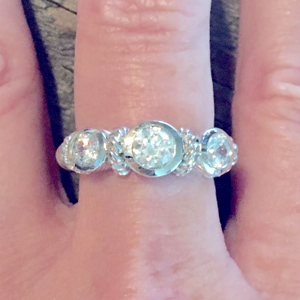 Judith Ripka Sterling Silver Diamonique Past Present Future Ring.